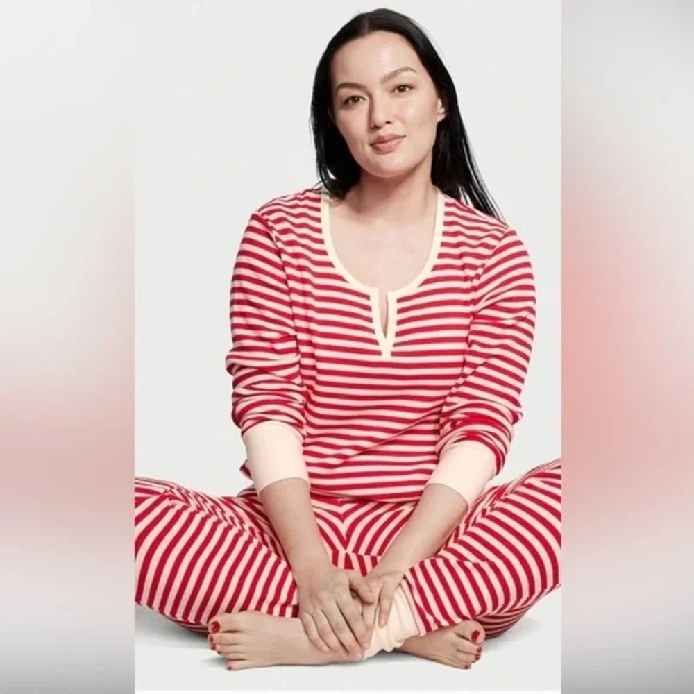 Victoria's Secret Red and White Striped thermal pajamas/ Loungewear